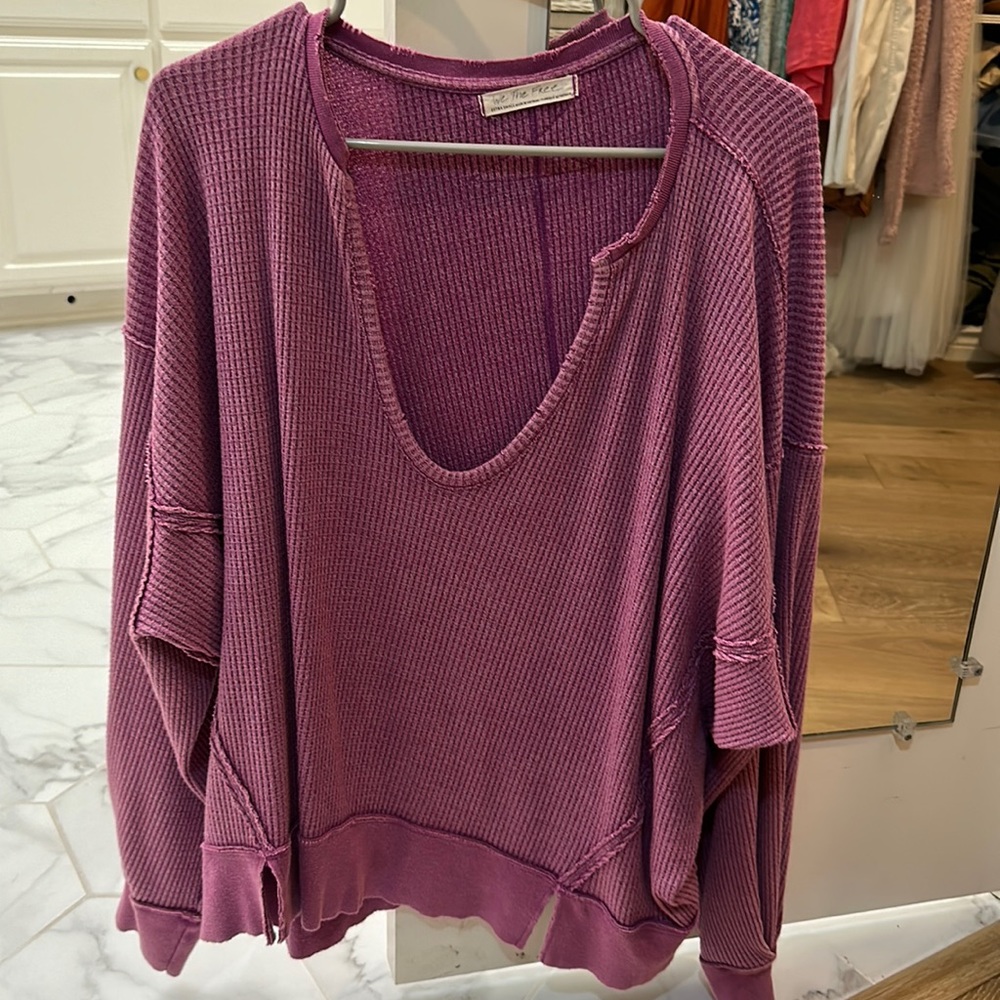 Free People waffle knit long sleeve layering over shirt
